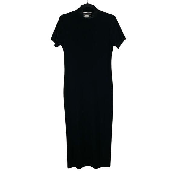 VTG Maurices Black Velvet Short Sleeve Mock Neck Bodycon Midi/Maxi Dress Small - Picture 1 of 12